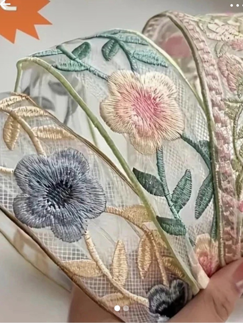 Embroidered Floral Sheer Ribbon - Pastel Blue, Pink, Green